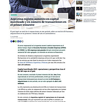 Argentina registra aumento en capital movilizado y en n�mero de transacciones en el primer trimestre